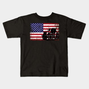 Tractor American Flag patriotic vintage farming Kids T-Shirt